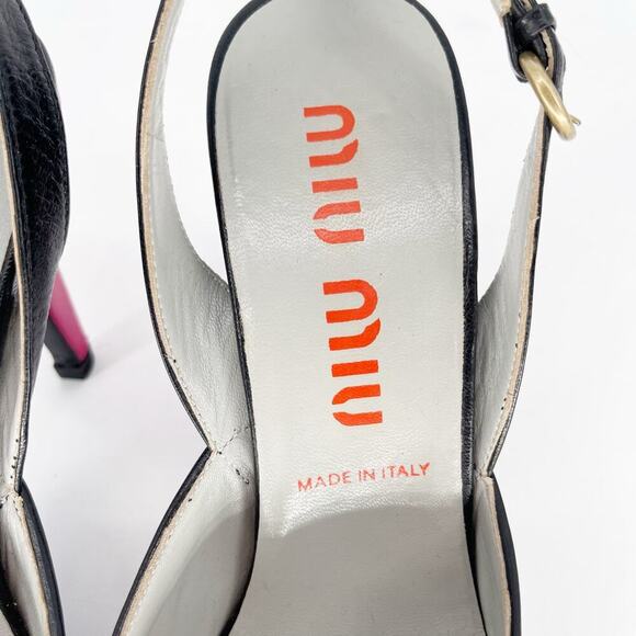 Vintage Retro Miu Miu Pink Black White Woven Pointed Toe Slingback Pump IT 39 - Picture 7 of 11